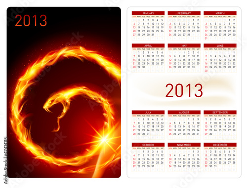 Vector: Calendar twenty thirteen. Fire Snake Calendar twenty thirteen. Fire Snake