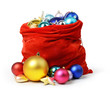 Photo: Santa Claus red bag with Christmas toys on white Santa Claus red bag with Christmas toys on white