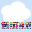 Niñas y niños con una nube de fondo