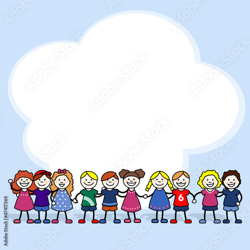 Vector: Niñas y niños con una nube de fondo Niñas y niños con una nube de fondo