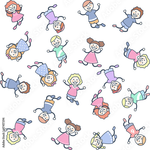 Vector: Niñas y niños pequeños saltando y jugando Niñas y niños pequeños saltando y jugando