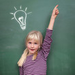 canvas print picture - Schoolgirl at the Blackboard with Idea