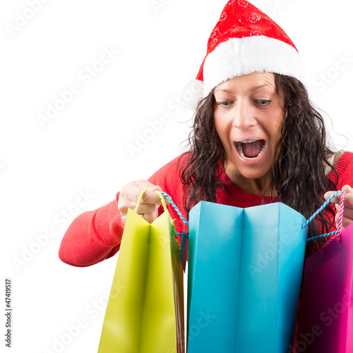 Photo: Überraschte Weihnachtsfrau Überraschte Weihnachtsfrau