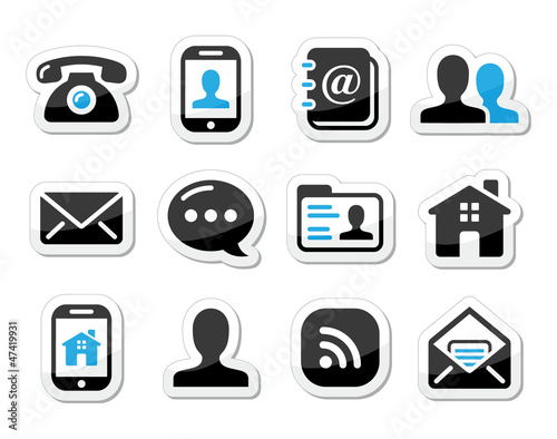 Vector: Contact icons set as labels - mobile, user, email, smartphone Contact icons set as labels - mobile, user, email, smartphone