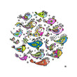 Sketch of funny fishes for your design