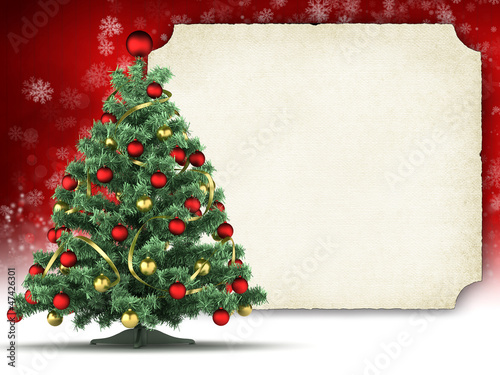 Illustration: Christmas card - christmas tree and blank paper sheet Christmas card - christmas tree and blank paper sheet