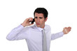 Man talking with his wife on the phone