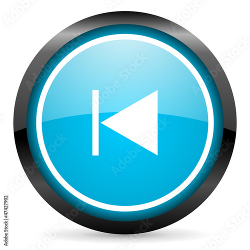 Illustration: prev blue glossy circle icon on white background prev blue glossy circle icon on white background