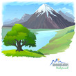 Snow Mountain , River and Lonely Tree