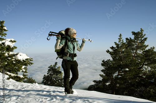 Photo: Hiker in winter mountains snowshoeing Hiker in winter mountains snowshoeing