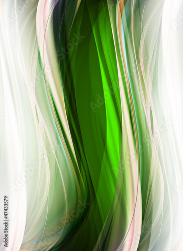 Illustration: Abstract white and green fractal waves Abstract white and green fractal waves