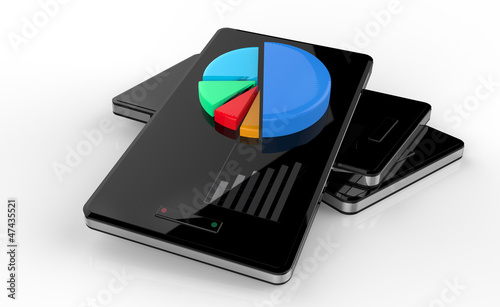 Illustration: 3d mobile phone smart phone and chart pie 3d mobile phone smart phone and chart pie