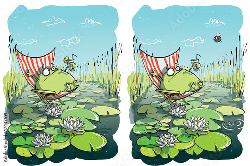 Vector: Frog Having Fun ... 10 Differences ... solution hidden layer Frog Having Fun ... 10 Differences ... solution hidden layer