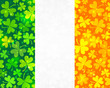 Vector Irish flag background made from green and orange clovers