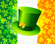 Saint Patrick's hat on Irish flag made from lucky magic clovers