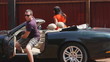 Video: Happy young couple getting out of the cabriolet Happy young couple getting out of the cabriolet