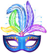 Vector blue ornate venitian carnival mask with feathers