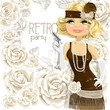 Vector: Beautiful girl with the gun invites to a retro a party Beautiful girl with the gun invites to a retro a party
