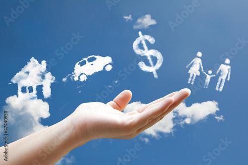 Photo: cloud shape as responsibility sign floating on the palm. cloud shape as responsibility sign floating on the palm.
