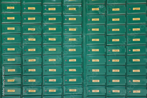 Photo: Green post boxes at post office Green post boxes at post office