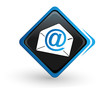 icône newsletter sur bouton carré bleu design
