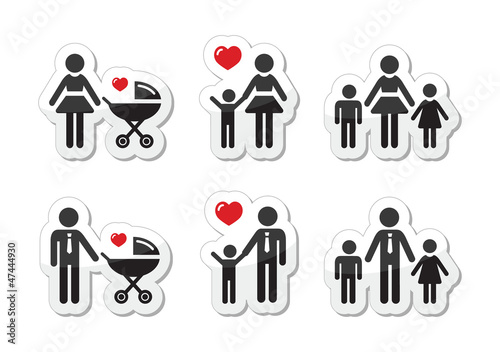 Vector: Single parent sign - family icons as labels Single parent sign - family icons as labels