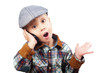 boy in a cap on the phone