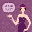 Retro party invitation card pretty flapper girl 20s
