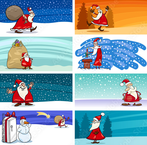 Vector: Cartoon Greeting Cards with Santa Claus Cartoon Greeting Cards with Santa Claus