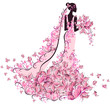 Bride in floral dress with butterfly