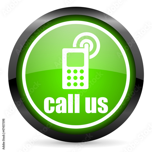 Illustration: call us green glossy icon on white background call us green glossy icon on white background
