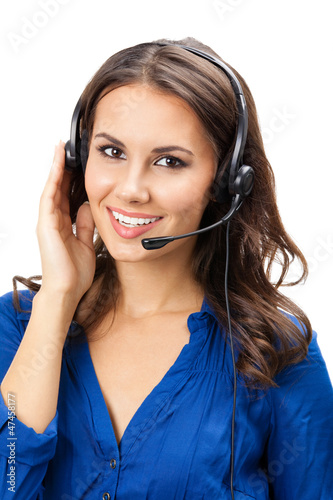 Photo: Support phone operator in headset, isolated Support phone operator in headset, isolated