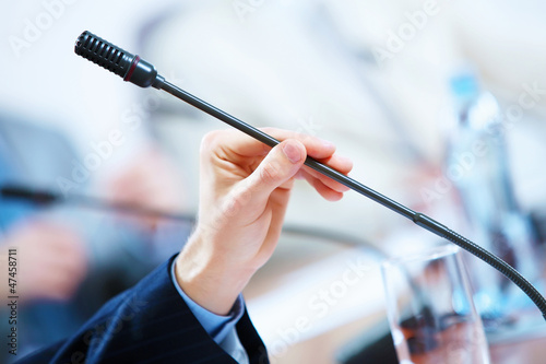 Photo: Conference hall with microphones Conference hall with microphones