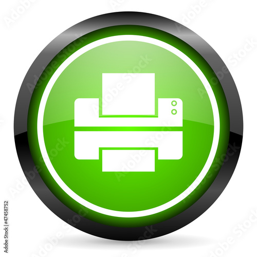 Illustration: printer green glossy icon on white background printer green glossy icon on white background