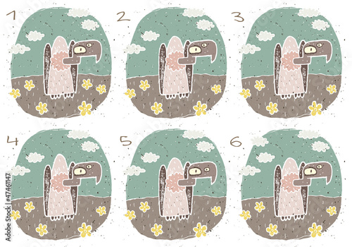 Vector: Vulture Puzzle ... match alike pairs ... solution No. 2 and 3 Vulture Puzzle ... match alike pairs ... solution No. 2 and 3