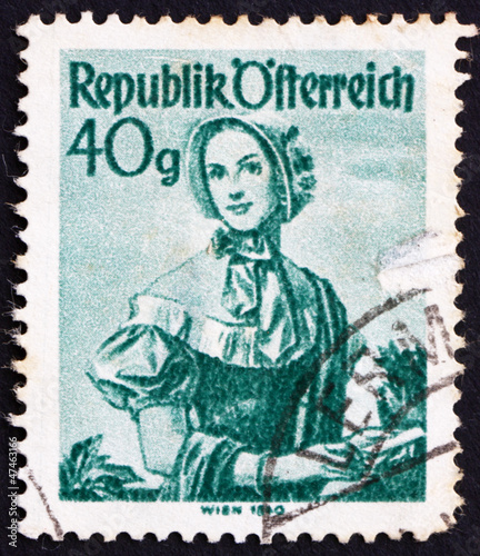 Photo: Postage stamp Austria 1949 Woman from Vienna, 1840 Postage stamp Austria 1949 Woman from Vienna, 1840