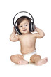 Funny Baby in Diapers Listening to Music