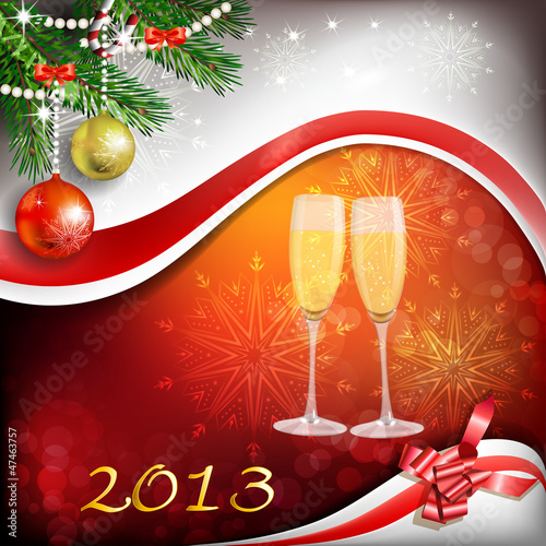 Vector: Glass of champagne with Christmas decoration for year 2013 Glass of champagne with Christmas decoration for year 2013