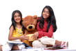 Two sisters reading the book