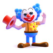 Clown takes his hat off and cheers in a bald way