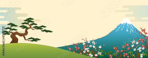 Illustration: 富士山と松竹梅 富士山と松竹梅