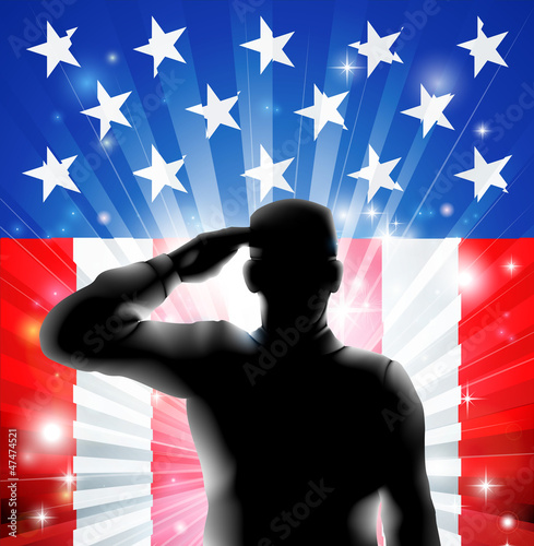 Vector: US flag military soldier saluting in silhouette US flag military soldier saluting in silhouette
