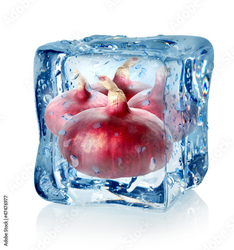 Photo: Ice cube and red onion Ice cube and red onion
