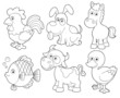 illustration of farm animals cartoon.Coloring book