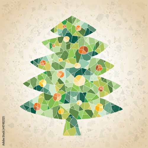 Vector: Christmas Tree Greeting Card ... mosaic in green Christmas Tree Greeting Card ... mosaic in green