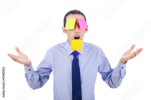 Photo: Man with lots of reminder notes Man with lots of reminder notes