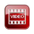 Film icon glossy red, isolated on white background