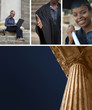 Education or court columns with college graduate collage