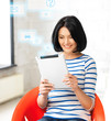 happy teenage girl with tablet pc computer