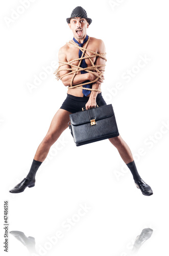 Photo: Man tied up with rope on white Man tied up with rope on white